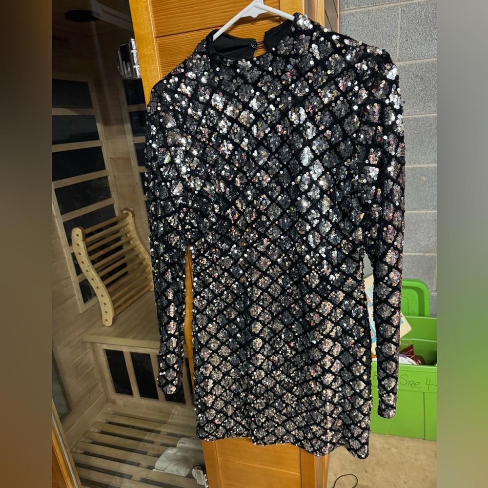 Lulu's Black Sequin Embellished Dress